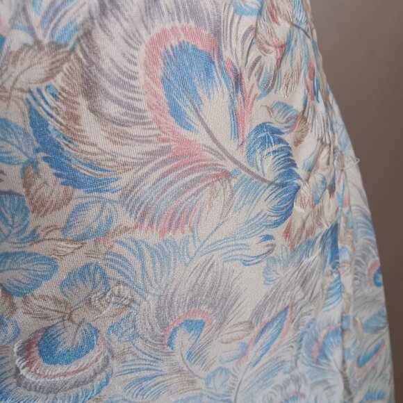 1OF1 27" 27W Vintage Peacock Feather Print Knee-Length Skirt Side Pockets 1970's - Picture 7 of 9